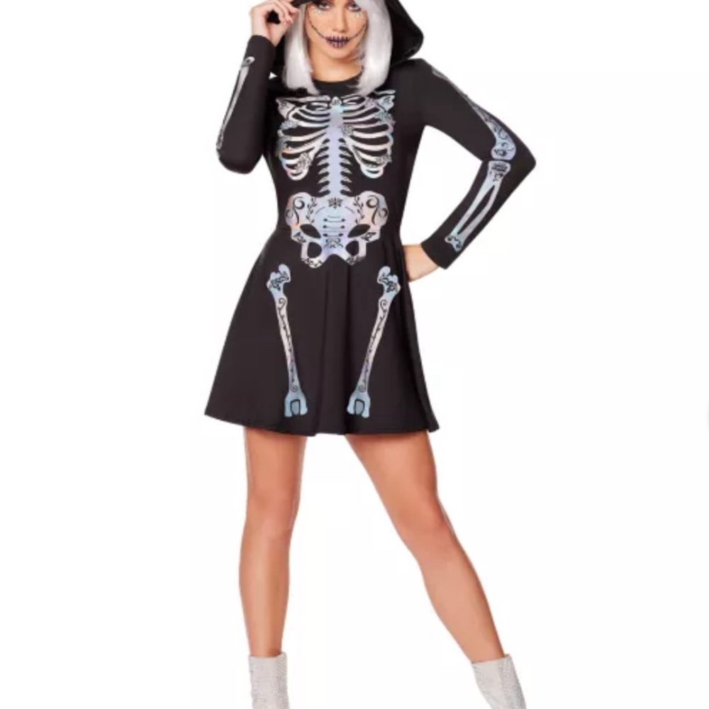 SKELETON HOODED DRESS